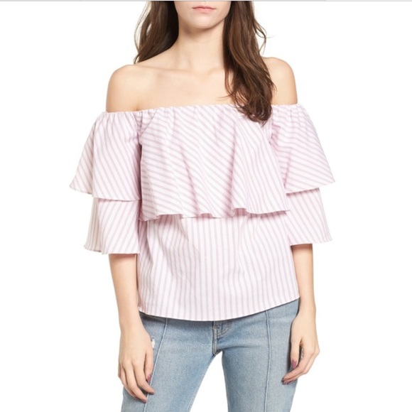 W.A.Y.F. Pink Off Shoulder Ruffle Top XL - Picture 1 of 3